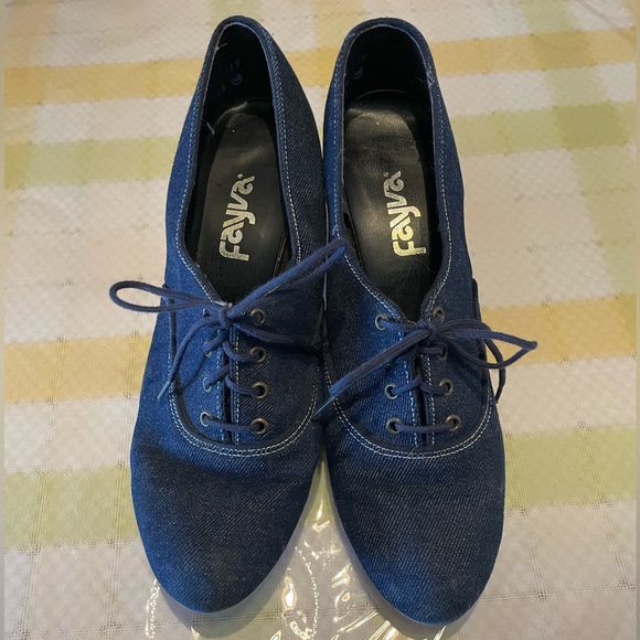 Vintage Navy Blue Dungaree Heels - Picture 1 of 7